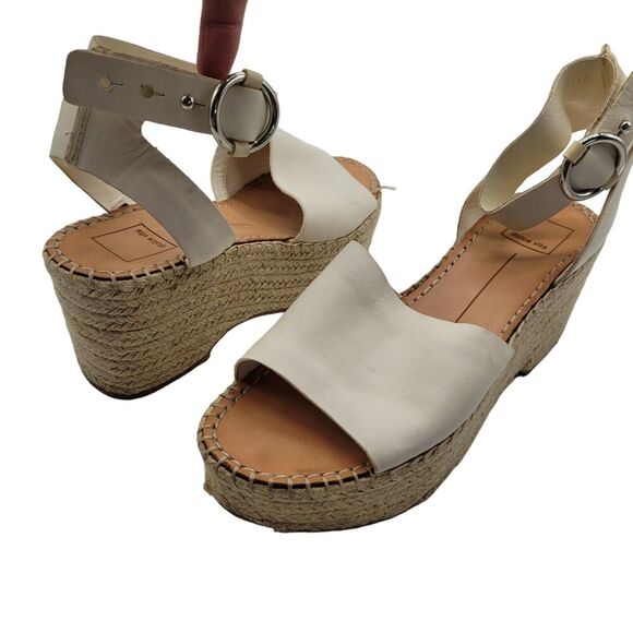 Dolce Vita Lesly Wedge Ivory Leather Sandals heels espadrille Women’s Size 8.5 - Picture 1 of 10